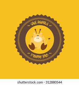 Abstract cute animal on a round label.