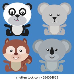 Abstract cute animals on a blue background