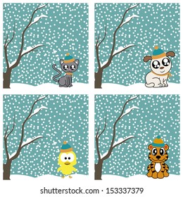 abstract cute animals on special winter background