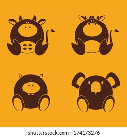 abstract cute animals on a yellow background