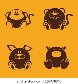 abstract cute animals on a yellow background