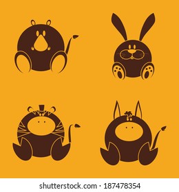 abstract cute animals on a yellow background