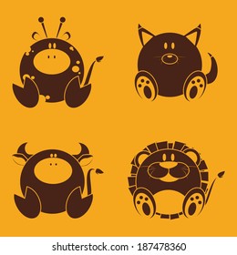 abstract cute animals on a yellow background