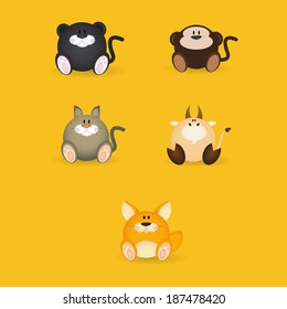 abstract cute animals on a yellow background