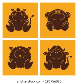 abstract cute animals on a yellow background