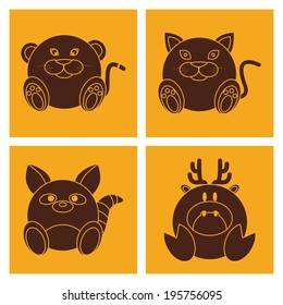 abstract cute animals on a yellow background