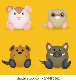 abstract cute animals on a yellow background