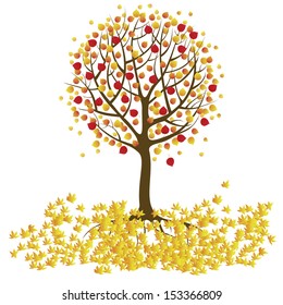 Abstract cute autumn tree on white background