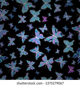 Abstract cute butterfly on blue, pink and black colors. Vector illustration. Background. In simple style.