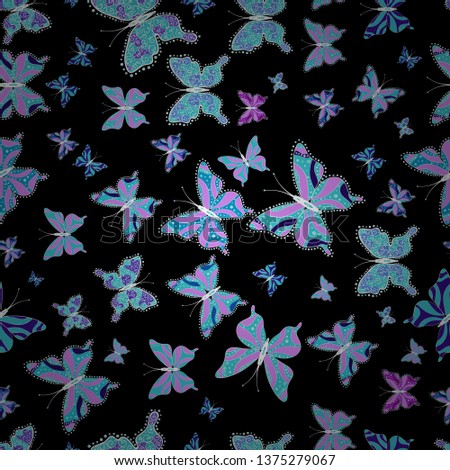 Abstract cute butterfly on blue, pink and black colors. Vector illustration. Background. In simple style.