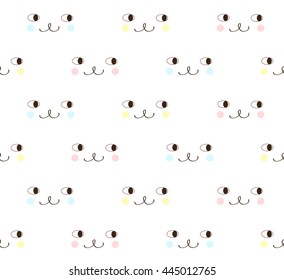 Abstract cute cat face on white background pattern seamless backdrop wallpaper. Vector image