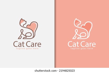 Abstract Cute Cat Logo Design with Minimalist Lines Concept.