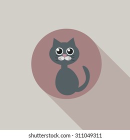 Abstract cute cat, long shadow background
