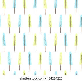 Abstract cute color trees design with green and blue on white background pattern seamless backdrop wallpaper. Vector image