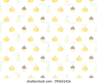Abstract cute colorful brown yellow blue fruit with line design on white background pattern seamless backdrop wallpaper. Vector image