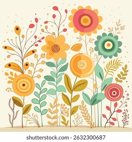 Abstract, cute and colorful flowers on white background