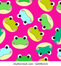 Abstract cute colorful frog on sweet pink background pattern seamless wallpaper. Vector image