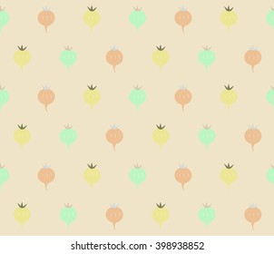 Abstract cute colorful fruit vegetable radish tomato design on smooth background pattern backdrop wallpaper. Vector art