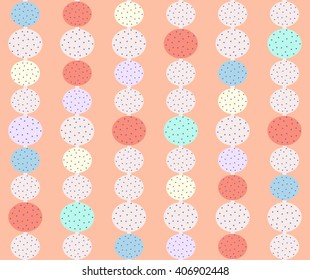 Abstract cute colorful geometric circle polka dots design with blue white cream green and pink background pattern seamless backdrop wallpaper. Vector image  