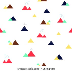 Abstract cute colorful geometric triangle mountain with smoke design on white background pattern seamless backdrop wallpaper. Vector image