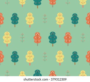 Abstract cute colorful tree design on sweet green background pattern seamless wallpaper. Vector image