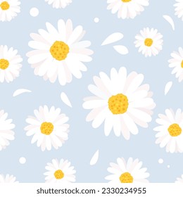 Abstract Cute Daisy Flower Pattern on light blue background. Best as Boys girls women clothes, shirts, fabric, bedding, wall design and wall paper.