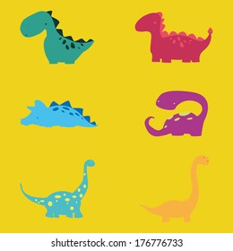 Abstract cute Dinosaurs on a yellow background