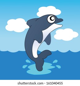 abstract cute dolphin on special ocean background