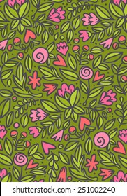 Abstract cute doodle flowers. Vector floral decorative design background. Spring illustration.