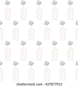 Abstract cute dot vase with plant on white background pattern seamless backdrop wallpaper. Vector image