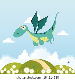 abstract cute dragon on a blue background
