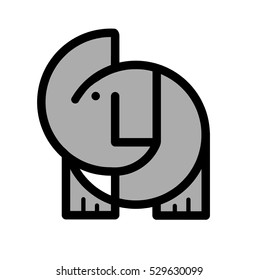 Abstract Cute Elephant Side View Illustration Vector with Raised Trunk and Tusk