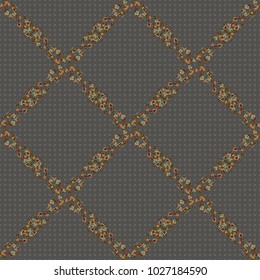 Abstract cute floral print in gray, brown and beige colors. Vector illustration. Bright beautiful flowers seamless background.