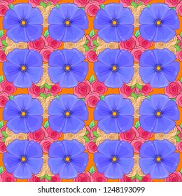 Abstract cute floral print in pink, beige and violet colors. Vector illustration. Bright beautiful cosmos flowers seamless background.