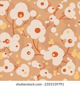 Abstract cute flowers seamless pattern for fabric design .Colorful background. Summer seamless pattern. Natural beige background. Vintage design.Vector illustration