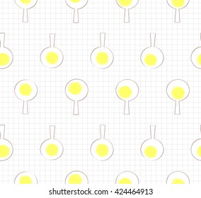 Abstract cute fried egg with line grid design on white background pattern seamless backdrop wallpaper. Vector image