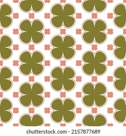 Abstract Cute Geometric Doodle Style Clover Flowers Seamless Pattern Minimal Vector Design Trendy Fashion Colors Perfect for Allover Fabric or Wrapping Paper Print Olive Green Tones