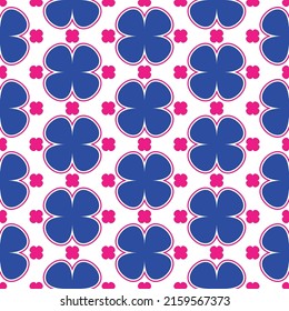 Abstract Cute Geometric Doodle Style Clover Flowers Seamless Pattern Minimal Vector Design Trendy Fashion Colors Perfect for Allover Fabric or Wrapping Paper Print Royal Blue White Tones