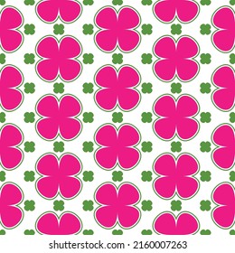 Abstract Cute Geometric Doodle Style Clover Flowers Seamless Pattern Minimal Vector Design Trendy Fashion Colors Perfect for Allover Fabric or Wrapping Paper Print Fuchsia White Green Tones