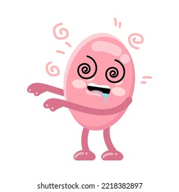 Abstract cute geometric oval character being hypnotized. Vector illustration of face with hypnotized eyes and open mouth. Cartoon oval isolated on white. Education, emoji concept