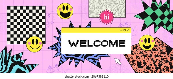 Abstract Cute Geometric Shapes Background. Welcome Banner Vector Design.