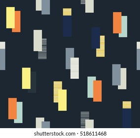 Abstract cute geometric square design with modern style on black background pattern seamless backdrop wallpaper. Vector image