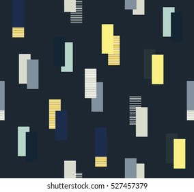 Abstract cute geometric square design with line on black background pattern seamless backdrop wallpaper. Vector image