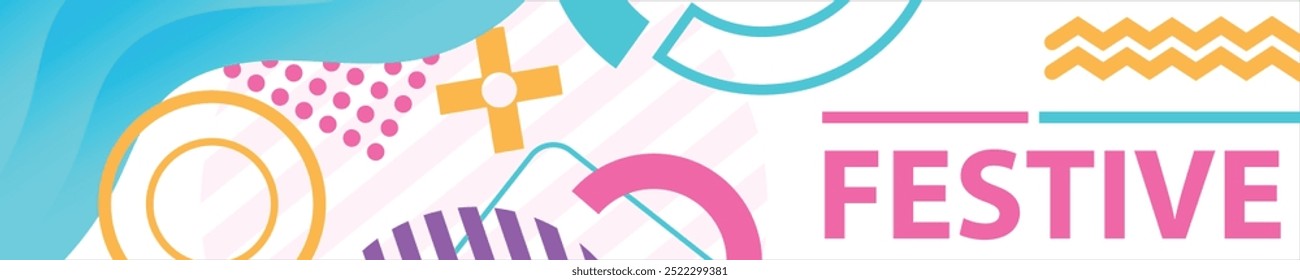 abstract cute geometric wristband ticket template colorful neon hand drawn background 1500 x 5000