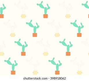 Abstract cute green and white cactus with pot on smooth background pattern seamless backdrop wallpaper. Vector image