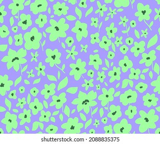 Abstract Cute Hand Drawing Mono Retro Flowers and Leaves Seamless Vector Pattern Isolated Background