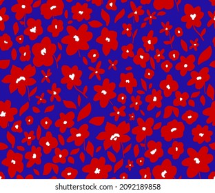 Abstract Cute Hand Drawing Mono Retro Flowers and Leaves Seamless Vector Pattern Isolated Background