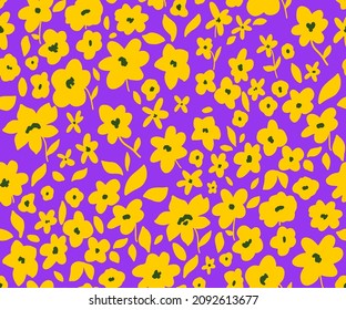 Abstract Cute Hand Drawing Mono Retro Flowers and Leaves Seamless Vector Pattern Isolated Background