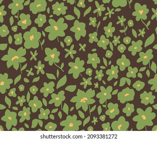 Resumen Dibujo a mano con manecilla simple Flores retro y hojas patrón vectorial sin soldadura fondo aislado