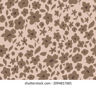 Abstract Cute Hand Drawing Mono Retro Flowers and Leaves Seamless Vector Pattern Isolated Background